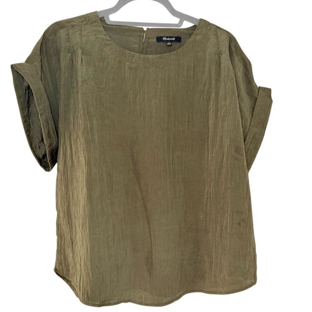 Madewell Pleated Crewneck Top Size L | Textured Nylon Blouse | Boxy Cropped Fit